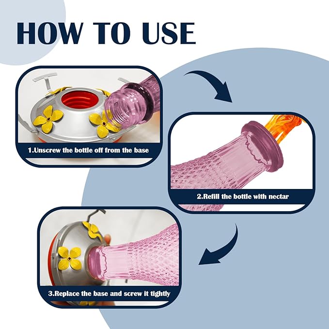 Hummingbird Feeder for Outdoors,17 OZ Glass Humming Bird Feeder for Garden,Backyard Decor,Four Flowers Feeding Ports,Leak Proof,Ant Moat Included,Humming Gifts for Women