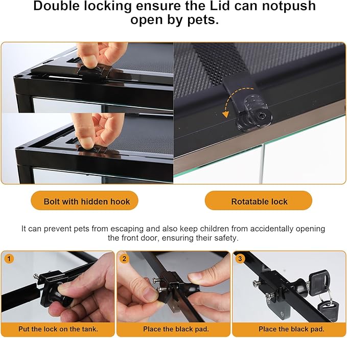 Glass Reptile Terrarium 24" x 18"x 48"Front Opening Chameleon Cage ull View Glass Terrarium Tank with Double Hinge Door for Reptiles Amphibians, Bearded Dragon Gecko Lizard Snake