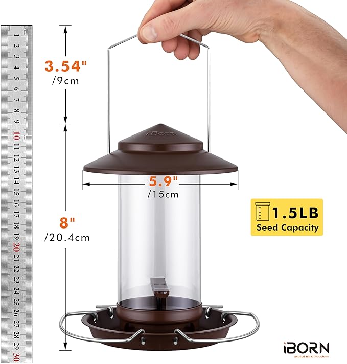 iBorn Bird Feeder Metal Squirrel Chew-Proof Bird Feeders for Outdoors Hanging for Cardinal Outside, Holds 1.5LB Seed with 3 Perchs, Bronze (Seed is not Included)