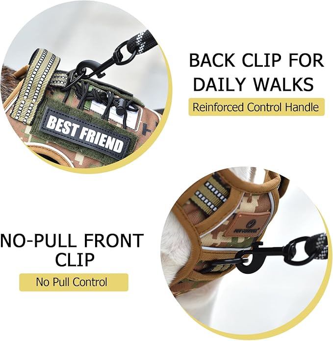 PET MARVEL Tactical Dog Harness for Medium Size, No Pull Military Dog Vest with Easy Control Handle, Molle Hoop & Loop, Adjustable Reflective Reinforced Stich for Walking Training, Camouflage