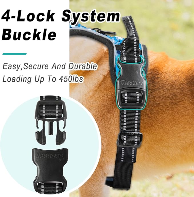 BARKBAY No Pull Dog Harness Large Step in Reflective Dog Harness with Front Clip and Easy Control Handle for Walking Training Running(Blue camo,XL)