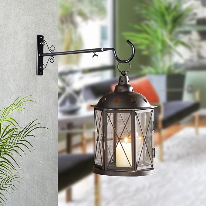 BOLITE Bird Feeder Hanger(16 to 24 Inch), Adjustable Hanging Plant Brackets, Wall Hooks for Hanging Bird Feeders, Planters, Lanterns, Wind Chimes, String Lights, 2 Pack, Black