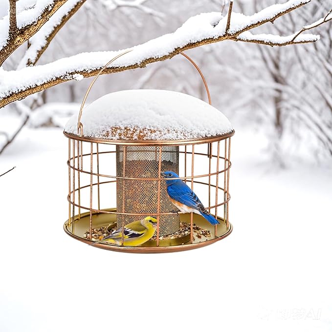 Metal Caged Bird Feeder, Squirrel Proof Bird Feeders for Outdoors Hanging, Wild Bird Feeder for for Small Birds, Squirrel Chew & Weather Resistant, Backyard Gift, Easy to Refill & Clean, 2Lbs