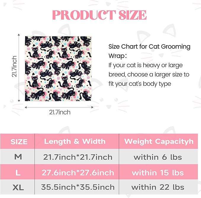 21.7“ Cat Wrap for Cutting Nails Self-Adherent Fabric Cat Wrap for Grooming Cat Restraint for Nail Clipping Anti-Escape Cat Calming Wrap Within 6lbs