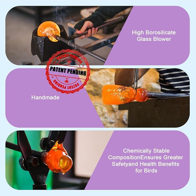 Hand Blown Glass Hummingbird Feeder for Outdoors Hanging with Ant Moat, Never Fade, 20 Ounces, Leak-Proof‌, Garden Backyard Decor for Bird Watching, for Mom Dad, Purple