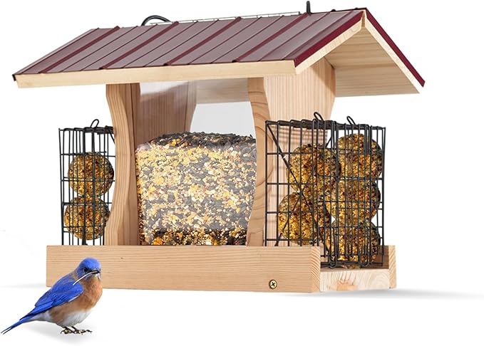 XL Hopper Bird Feeder for Outside - DIY Birdfeeder Kits for Adults to Build - Ranch Feeder W/Suet Cages - Heavy Duty 3/4" Red Cedar - Longtime Durability - 10 Lbs Compacity, 13" Size