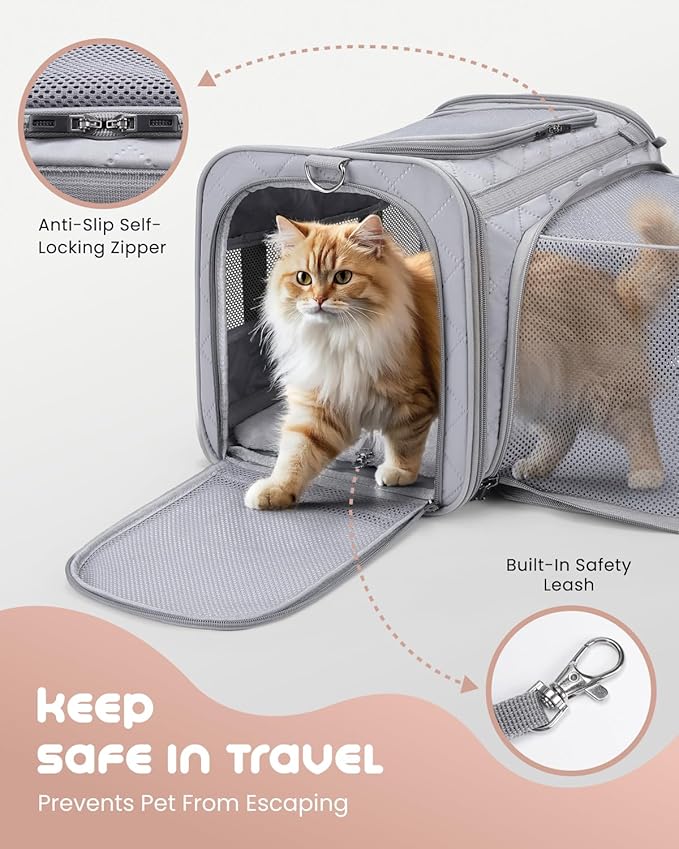 MIDOG Cat Carrier Soft for Small to Medium-Sized Cats,Up to 15 Lbs, TSA Airline Approved Soft Sided Pet Carrier,Collapsible Travel Cat Carry Bag(Grey)