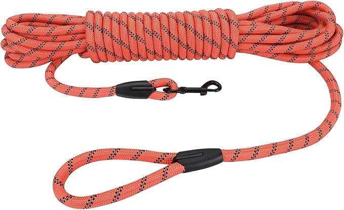 Long Dog Leash for Training 20Ft-Reflective Nylon Rope with Swivel Hook-Recall Agility Lead for Large Small Medium Dogs Outside Walking Hiking-Orange Diam 1/2"