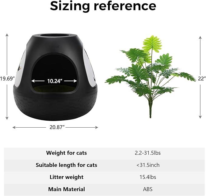 Copod8 Cat Cave, 3-in-1 Kitty House Condo with Plant, Cat Cushioned Bed, Cat Scratchers, Modern Cat Pet Furniture for Indoor, Kitty Hiding Spot (Black, M)