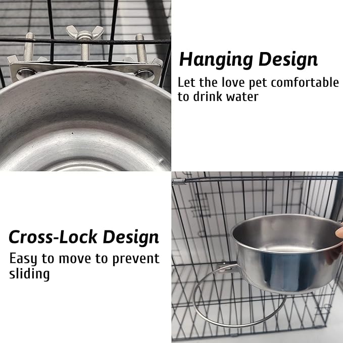 Hamiledyi 2 Pcs Dog Crate Bowl Stainless Steel Puppy Bowls Durable Spill-Proof Pet Water Bowl Hanging Water/Food Metal Bowls for Puppy Medium-Sized Dogs Cats (4.7'' x 2'')