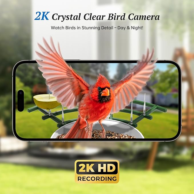 Smart Bird Feeder with Camera, 2K HD AI Identify Birds Species, Bi rd Watching Camera with Solar Panel, Instant Notifications, Ideal Present for Bird Lover, Dark Green