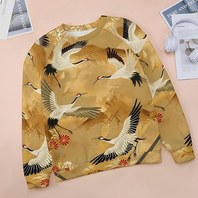 Womens Long Sleeve Tops Y2k Japanese Art Print Sweatshirts Fall Pullover for Women Crewneck Vintage Shirts Boho Tops