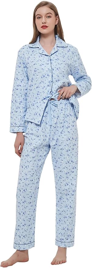 GLOBAL Flannel Pajamas for Women 2-Piece Comfy and Cozy Flannel Pj Set Cotton Loungwear