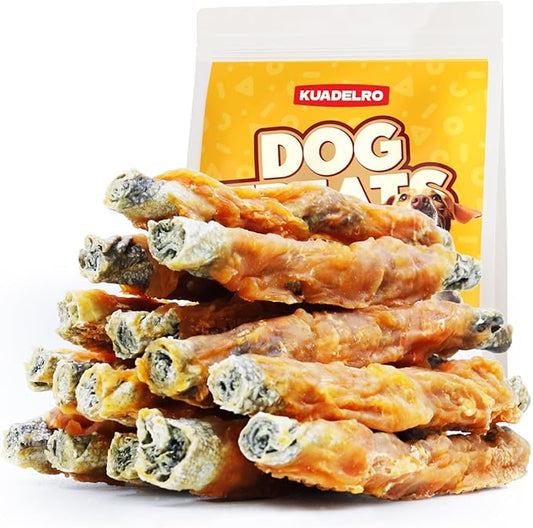 Chicken Wrapped Cod Skin Dog Treats, High Protein Chicken Jerky Chews Rawhide-Free Long-Lasting Dog Training Treats Snacks for Medium and Breeds 10.54oz