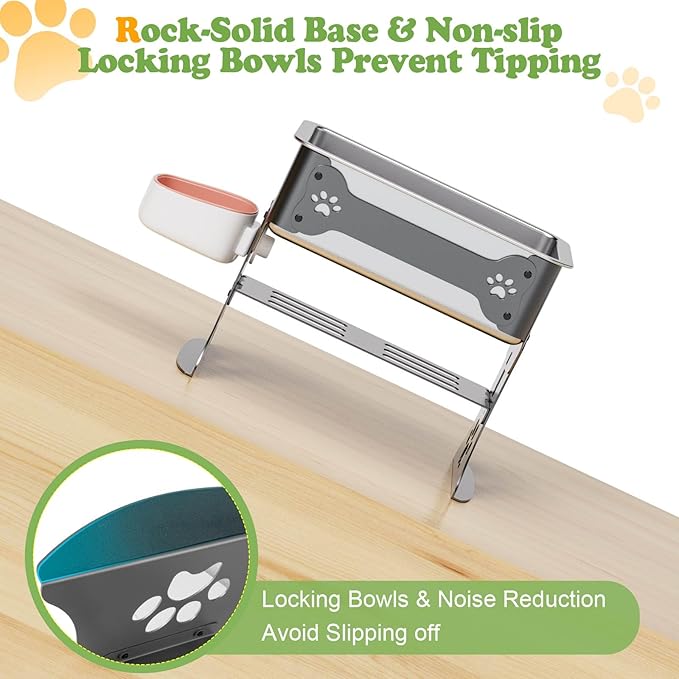 1.5 Gallon Elevated Large Dog Water Bowl, 2 Height Adjustable Stainless Steel Raised Dog Water Bowl Stand for Large Breed, Metal Pet Bowl Stand for Relief Joint Pressure, Easy Clean (Gray)