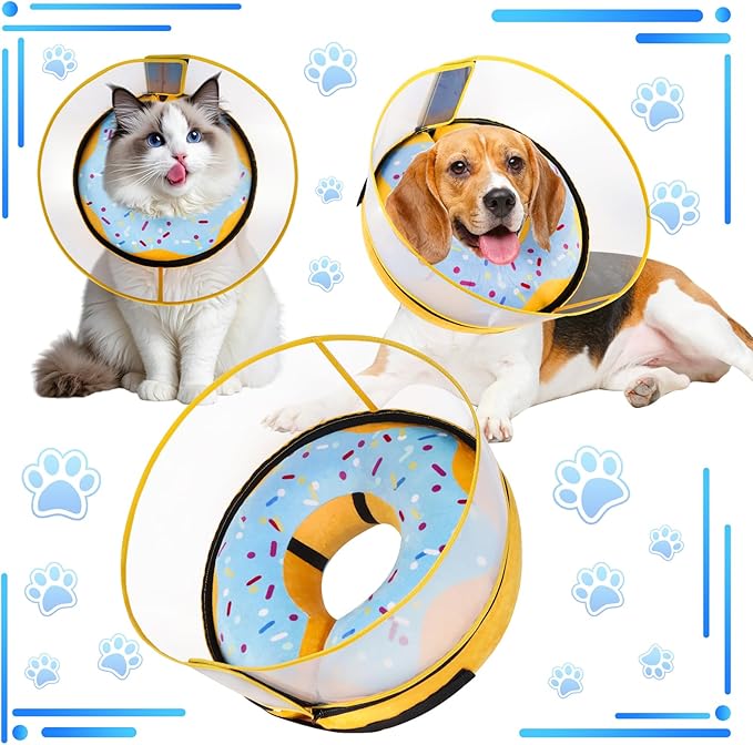 Inflatable Dog Cone Collar with Detachable Enhanced Anti-Licking Shield, Soft Neck Donut Collar for Dogs After Surgery, Adjustable Dog Cone Alternative for Large Medium Small Dogs & Cats