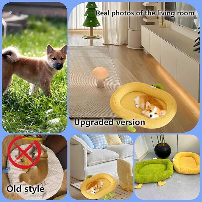 Cat Bed,for Indoor Outdoor Dog Beds & Furniture,Couch,Calming, Round,Fluffy, Cooling,Squish Mallow,Chew Proof,Waterproof,Non-Slip Bottom,Calming Dog Bed,Yellow(Yellow, L)