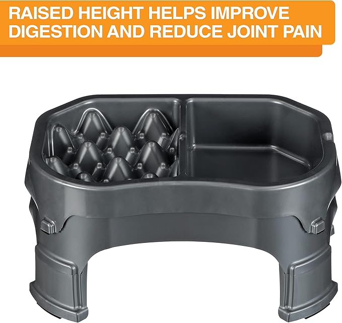 Neater Pet Brands – Neater Raised Slow Feeder Dog Bowl – Elevated and Adjustable Food Height - (Double Diner, Gunmetal)