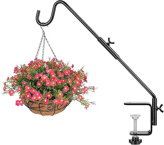 BOLITE Heavy Duty Deck Hook, 16 Inch Bird Feeder Hanger for Hummingbird Feeders, Planters, Lanterns, Wind Chimes, 360° Rotatable Arm, Black