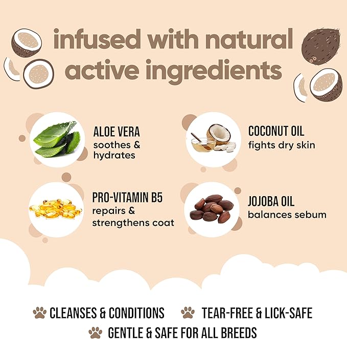 2in1 Dog Shampoo & Conditioner by Buddycare | Coconut Scented | with Aloe Vera and Pro Vitamin B5 (33.8oz)