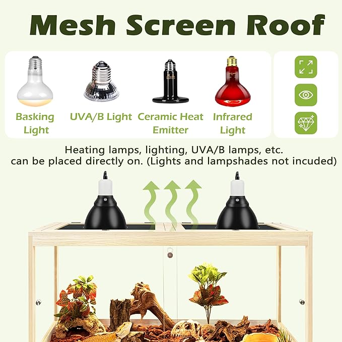 PROLEE Bearded Dragon Tank with Leg,Tempered Glass Lizard Tanks and Reptile Enclosure,Up to 78 Gallon Reptile Tank with Metal Mesh and Lockable Door for Snakes,Chameleon (Oak, 31Gallons,32inch)