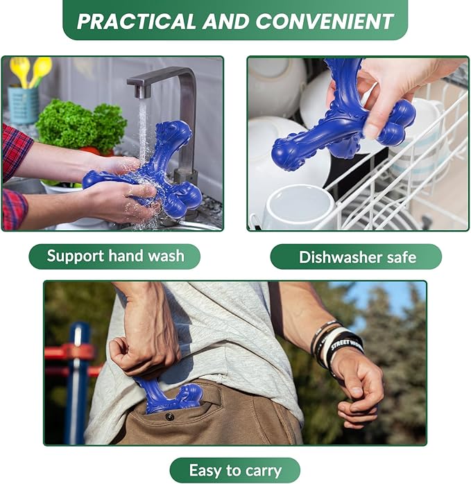 Dog Chew Toys for Aggressive Chewers Large Breed,Indestructible Bones Toy，Durable Cleaning Toothbrush Natural Rubber Dog Toys… (Deep Blue)