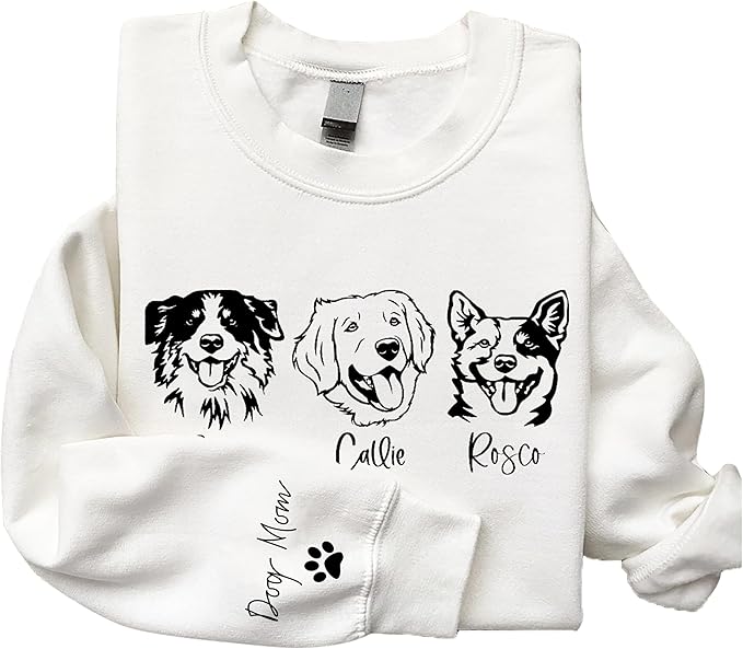Personalized Dog Mom Sweatshirt, Custom Line Art Portrait Dog Sweatshirt, Pet Name Sweatshirts Women, Customized Pet Lover Gifts, Mom Gift
