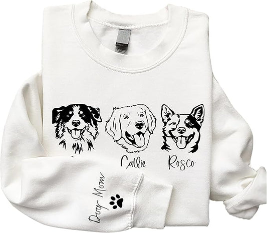 Personalized Dog Mom Sweatshirt, Custom Line Art Portrait Dog Sweatshirt, Pet Name Sweatshirts Women, Customized Pet Lover Gifts, Mom Gift