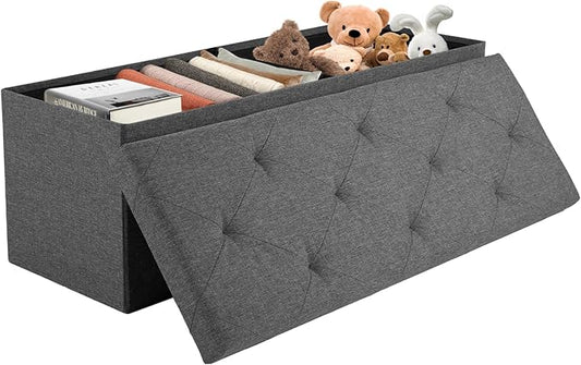 Sweetcrispy 43in Foldable Storage Ottoman Bench, Foot Rest Stool Storage Chest with Padded Seat, End of Bed Bedroom Bench for Living Room, Support 660lbs, Dawn Grey