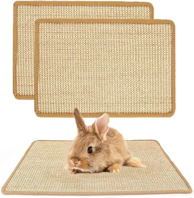 PODOO Bunny Scratch Pads, Sisal Rabbit Scratching Pad, Natural Rabbit Resting Mats for Cages, Forage Grass Mat Indoor Essentials Accessories for Guinea Pig Cat (2Pcs, 23.6 x 15.7 inches)