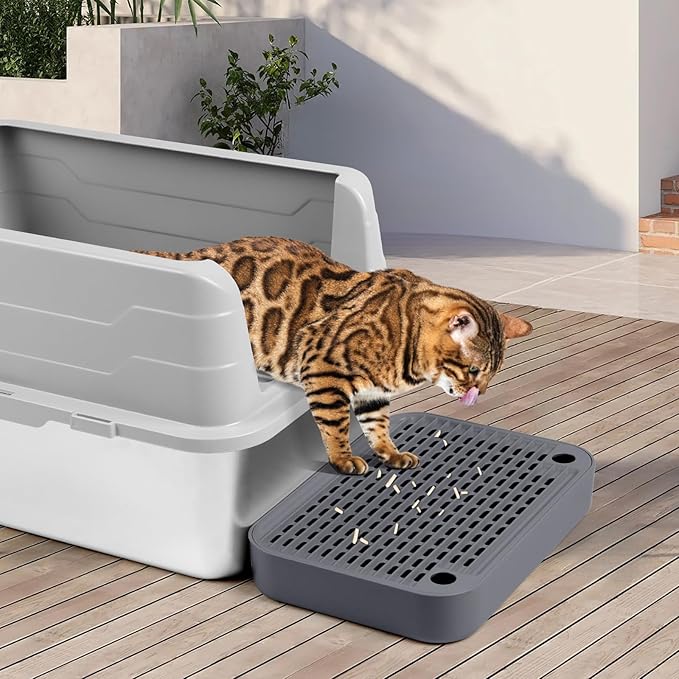 Cat Litter Box Ramp Mat with Filter Function, Cat Step Pedal Stool for Self-Cleaning Litter Box, Easy to Clean, Ideal for Kitten & Elderly Cats (Dark Grey)