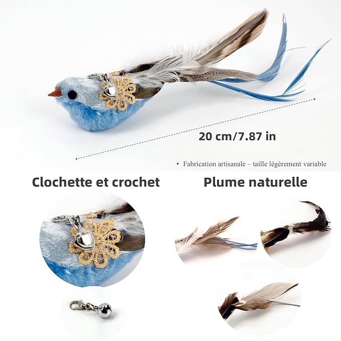 11PCS Realistic Bird Cat Toy Refills – Handmade Feather Cat Toys with Bell, Clip-on Cat Wand Attachments – Interactive Cat Toys for Indoor Cats, Refill Set for Wand Toy or Cute Home Décor