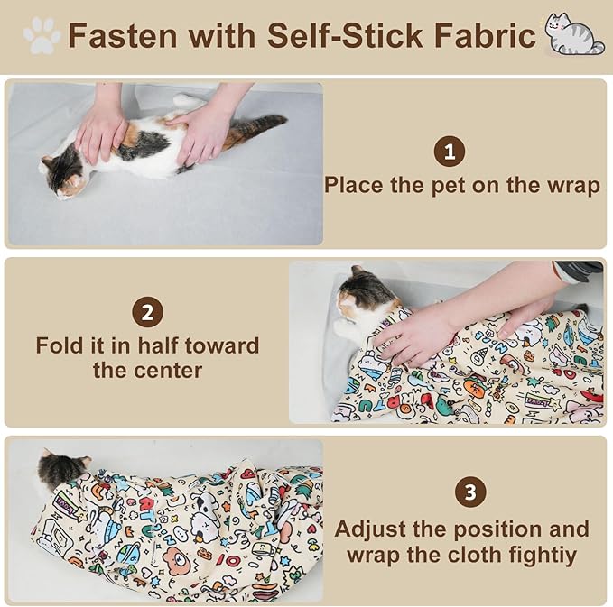 35.5" Extra Large Cat Grooming Wrap – Anti-Escape Cat Wrap for Cutting Nails, Brushing & Medication – Soft, Comfortable, Reusable, Self-Adhering, Holds Cats Up to 22lbs (Elephant Cat)