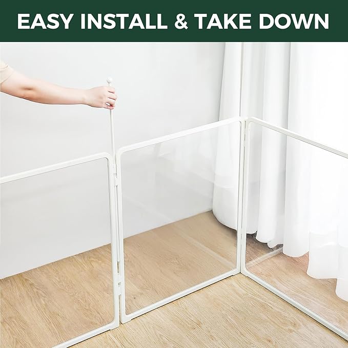 FXW Homeplus Unleashed Indoor Dog Playpen - Stress-Free and Safe Play, Heavy Duty 32 Inch 4 Acrylic Panels + 4 Wire Panels Dog Pen for Small and Medium Dogs, White│Patented