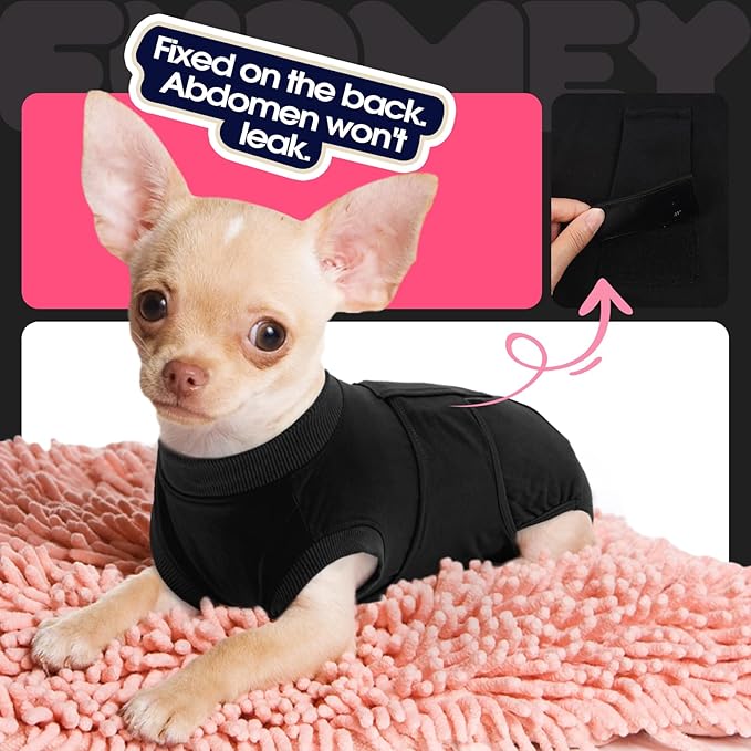 FUAMEY Dog Recovery Suit Male,Dogs Surgery Neuter Suits Puppy Spay Shirts for Female Protect Dog's Skin Anti Licking Abdominal Wounds Doggie Onesie Pet Bodysuit Alternative to Cone Black L