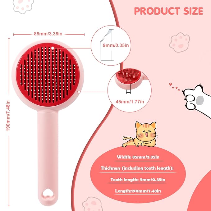 New cat brush&dog brush,pet hair brush with Self Cleaning Button Easy to remove loose undercoat，Needle-tip massage beads, no harm to the skin,Lovely Heart Series(Khaki)