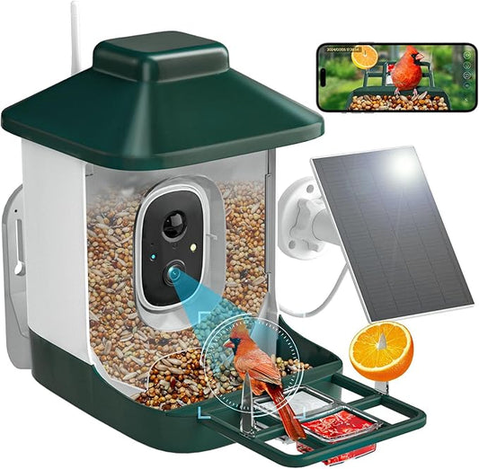 Smart Bird Feeder with Camera, AI Identify Bi rd Species Solar Powered,Full HD Live Video Bird Feeder Camera, 2.4Ghz WiFi,Nstant Arrival Alerts - Best Gifts for Bi rd Lover