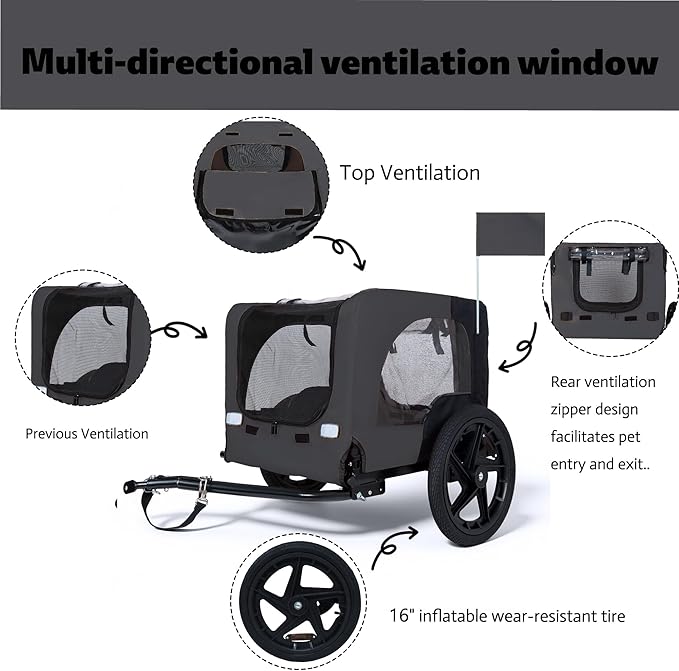 Pet Bike Trailer for Dogs, 88LBS Capacity Dog Bicycle Trailer with 20" Pneumatic Rubber Wheels, Multi-Directional Ventilation, Waterproof Cover, Perfect for Cycling with Pets