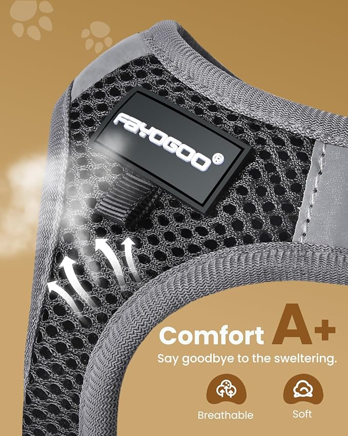 FAYOGOO Cat Harness and Leash Set | Upgrade Step-in Escape Proof Harness | Lightweight Soft Vest, No-Choke Design for Walking, Travel, Camping (Black)