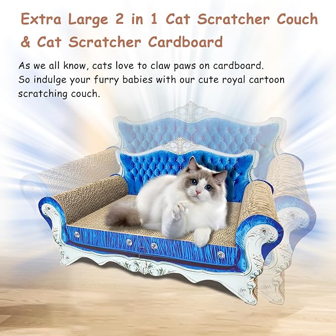 Luxury Cardboard Cat Scratcher Sofa Bed, Couch Shaped Cat Scratching Board, Cat Scratch Lounge with Catnip, Cat Scratcher for Indoor Cats