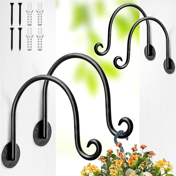 AJART Hanging Plant Hanger Outdoor: Bird Feeder Wall Hooks - 8 Inch Plant Bracket Hook for Hanging Flower Baskets 4 Pieces