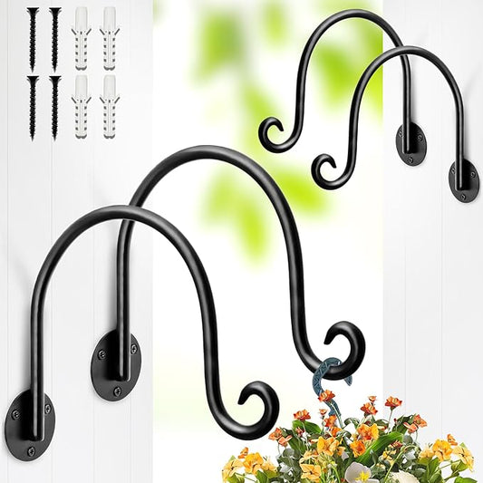 AJART Hanging Plant Hanger Outdoor: Bird Feeder Wall Hooks - 8 Inch Plant Bracket Hook for Hanging Flower Baskets 4 Pieces