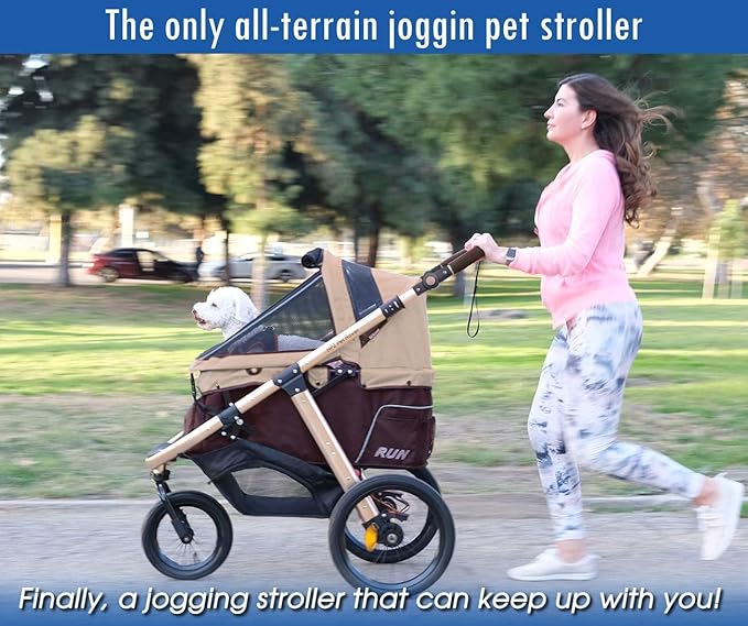 Run Performance Jogging Sports Stroller with Comfort Rubber Wheels/Zipper-Less Entry/1-Hand Quick Fold/Aluminum Frame for Small/Medium Dogs, Cats and Pets (Taupe)