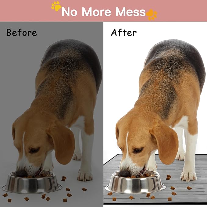 Largest Dog Food Mat, 39.5"x29.5" Silicone Dog and Cat Mat for Food and Water Bowls, Thinken Waterproof Non-Slip XXXL Pet Feeding Mat for Floors (Grayish White)