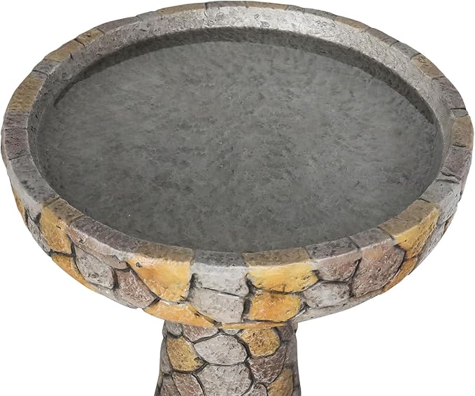 Outdoor Bird Bath - 24" H * 18.8" Φ Mosaic Stone Design BirdBath Perfect for Adding Interest to Your Garden, Patio, Backyard, Porch
