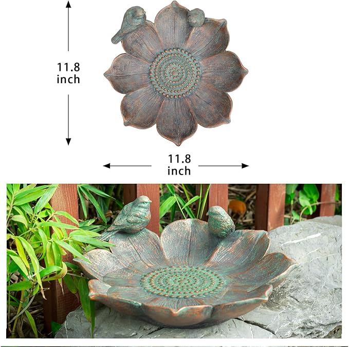 MUMTOP Bird Baths for Outdoors, Antique Outdoor Garden Bird Bath Resin Birdbath Bowl with Vintage Bird Ornament for Outside Yard Table Decor