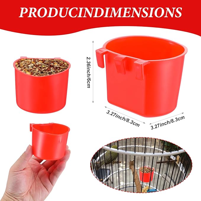 60 Pieces Cage Cups Birds Hanging Feeders Seed Bowl 8 oz Plastic Chicken Feeder Water Bowl Hanging Chicken Waterer Feeding Watering Dish Coop Cups for Gamefowl Parrot Parakeet Poultry(Red)