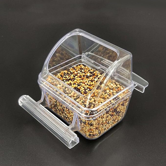 2 Pack Bird Feeder Bowl Clear Water Container Bird Cage Dish No Mess Parakeet Hanging Food Cup for Cage Plastic Parakeet Feeder with Perch