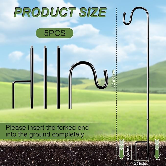 5 Pieces 32 Inch Shepherds Hooks for Outdoor Adjustable Shepherds Hook Metal Garden Bird Feeder Pole Black Plant Hangers Stakes for Plant Baskets Solar Lanterns Bird Feeders Weddings Décor (5 PCS)