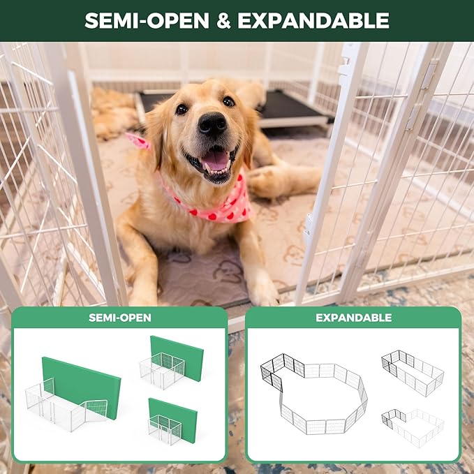 FXW Homeplus Unleashed Indoor Dog Playpen - Stress-Free and Safe Play, Heavy Duty 32 Inch 16 Wire Panels Dog Pen for Small and Medium Dogs, White│Patented